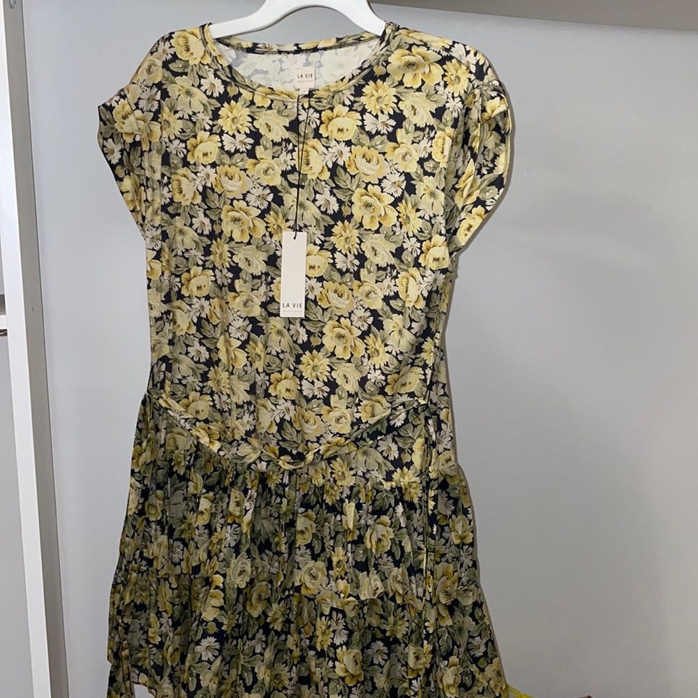 Yellow flower Dress with flair